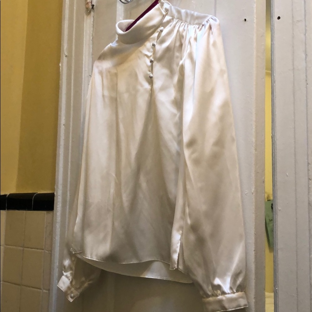 Vintage 80s Phophecy Satin White Blouse Small
